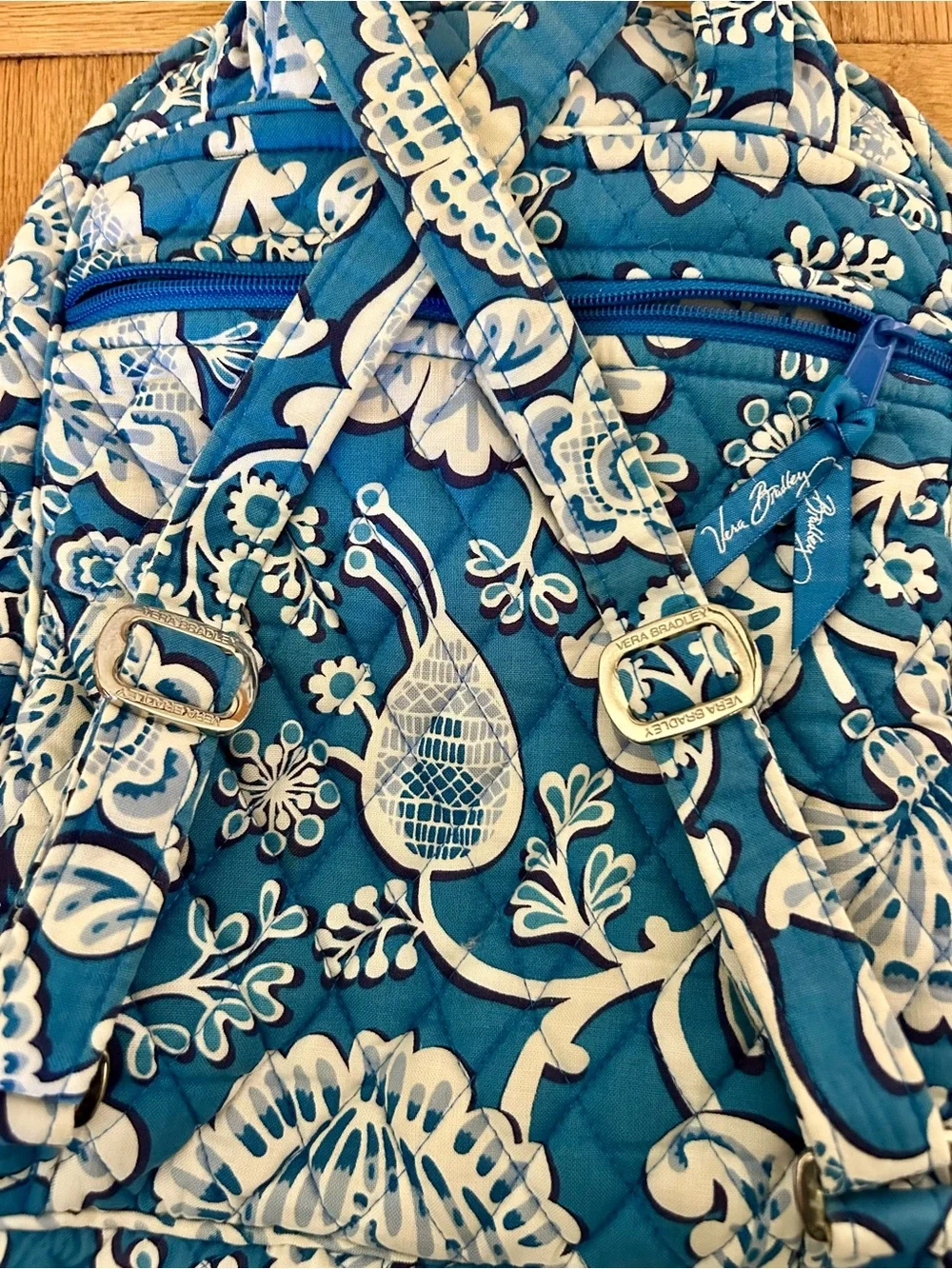 Vera Bradley Blue Floral Quilted Backpack - Women Bags Small 12”L x 9”W